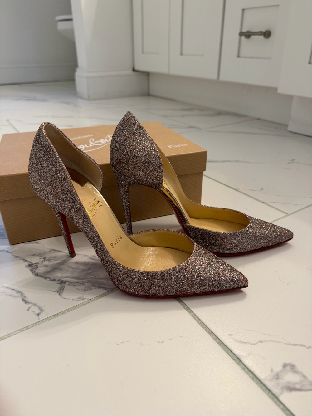 Christian Louboutin Rose Gold Glitter Iriza 100 Pumps Size 38 - Picture 2 of 5